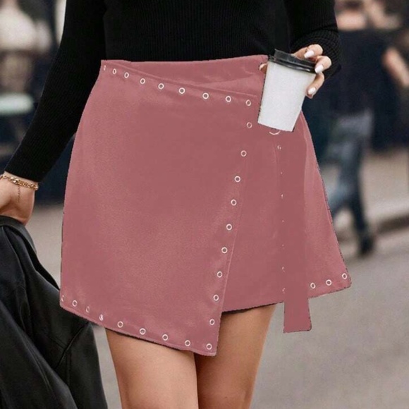 Plus Solid Stretchy Waist Tie Belt Mini Skirt